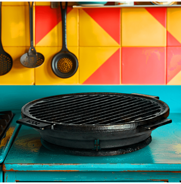 Europa Edition Cast Iron Grill Stove (24 Centimeter), Non-stick, 100% Natural, Pre-seasoned, Gas Stove Only, 3.7 kgs, 24 Centimeter