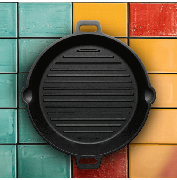Triton Edition Cast Iron Grill (25 Centimeter), Non-stick Griddle Pan, Barbeque, Tandoori, Raised Edges, 100% Natural, Pre-seasoned, Induction Compatible, 2.5 kgs, 25 Centimeter, 1.5 ltrs