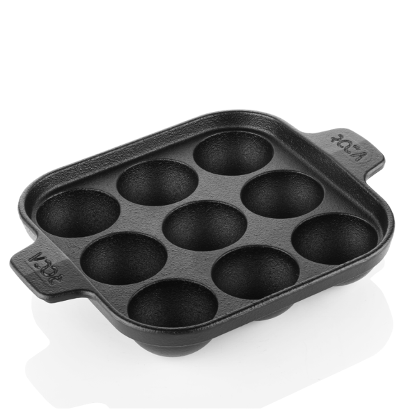 Europa Edition Cast Iron Paniyaram 9-pit, 5 Centimeter each, Non-stick Cast Iron Appe/Paddu Pan, 100% Natural, Pre-seasoned, Gas Stove Only, 1.7 kgs