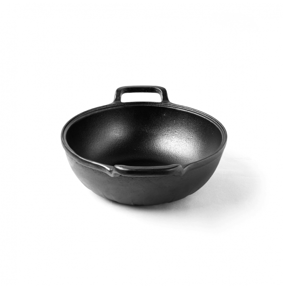 Triton Edition Cast Iron Kadhai (20 Centimeter), Non-stick, Heavy Base, 100% Natural, Pre-seasoned, Induction Compatible, 1.8 kgs, 20 Centimeter, 1.6 ltrs